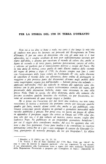 PER LA STORIA DEL 1799 IN TERRA D'OTRANTO