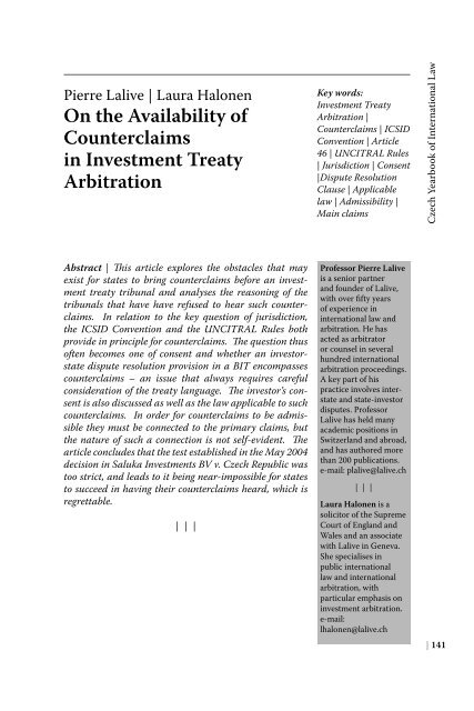 On The Availability Of Counterclaims In Investment Treaty - 