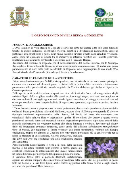 L'Orto Botanico di "Villa Beuca" - Comune di Cogoleto