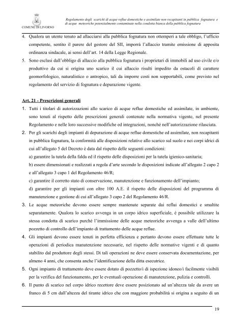 Regolamento Comunale degli scarichi di acque reflue domestiche e ...