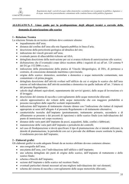 Regolamento Comunale degli scarichi di acque reflue domestiche e ...