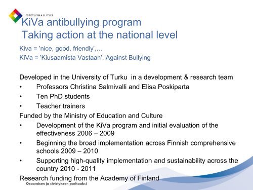 KiVa – A national anti-bullying programme for Finnish schools