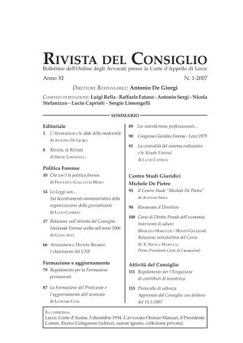 rivista del consiglio - Albo degli Avvocati della provincia di Lecce