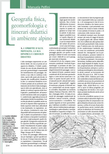 Geografia fisica, geomorfologia e itinerari didattici in ambiente alpino