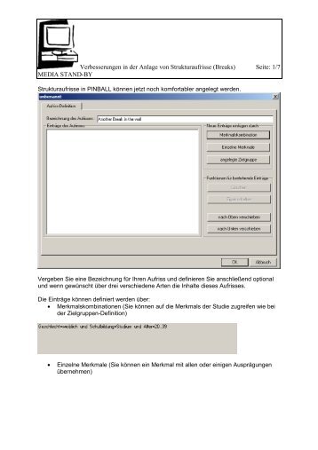 Verbesserungen in der Anlage von Strukturaufrisse (Breaks) Seite: 1 ...