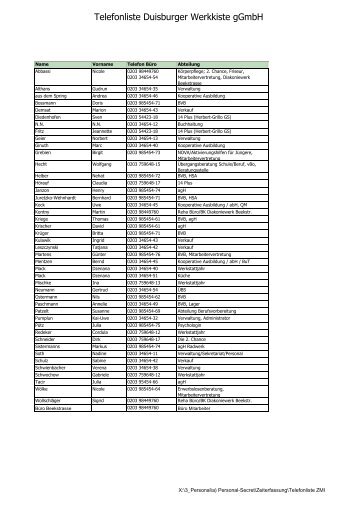 Telefonliste ZMI - Duisburger Werkkiste