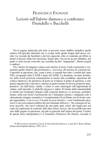 Lezioni sull'Inferno dantesco a confronto: Pirandello e Bacchelli