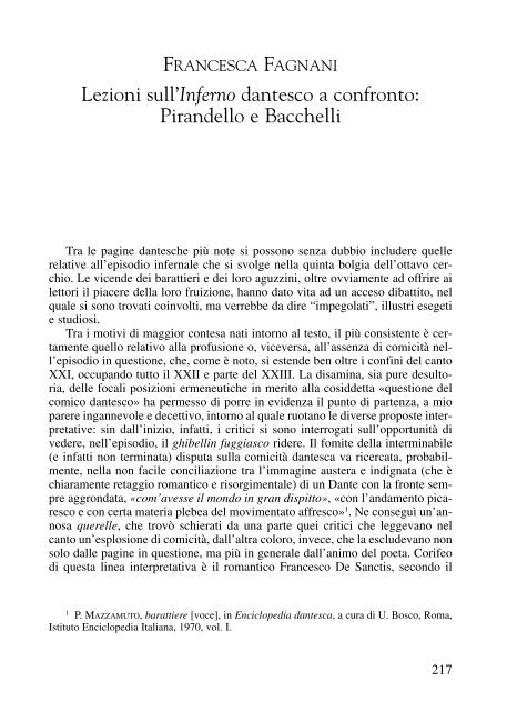 Lezioni sull'Inferno dantesco a confronto: Pirandello e Bacchelli