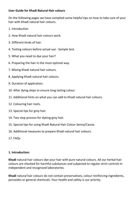 User Guide for Khadi Natural Hair colours User Guide for Khadi Natural Hair colours