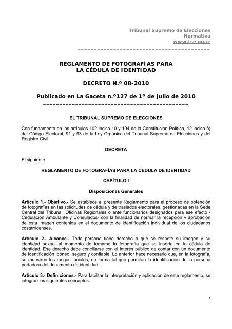 reglamento de fotografías para la cédula de identidad - Tribunal ...