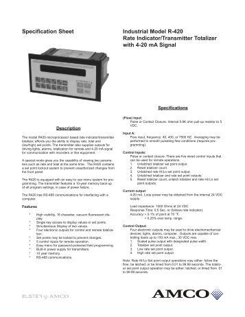 R420 with 4-20mA Output Rate / Totalizer specs - Jerman