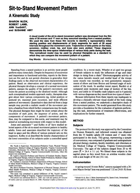 Sit-to-Stand Movement Pattern A Kinematic Study - Physical Therapy