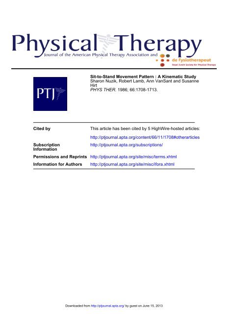 Sit-to-Stand Movement Pattern A Kinematic Study - Physical Therapy