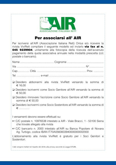 Numero n.52 - Associazione Italiana Sindrome di Rett