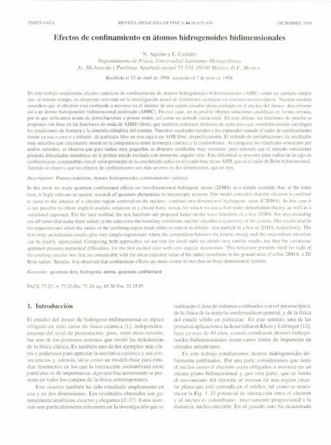 Rev. Mex. Fis. 44(6) (1998) 628. - Revista Mexicana de Física