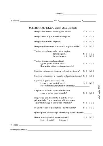 Questionario CECA spirometria - Hygea.it