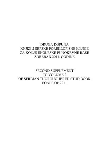 druga dopuna knjizi 2 srpske poreklopisne knjige za ... - bgturf.com