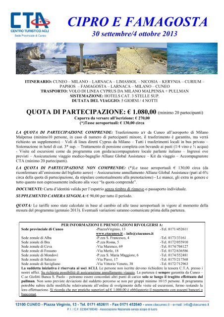 CIPRO E FAMAGOSTA - CTA Cuneo Centro Turistico Acli Cuneo