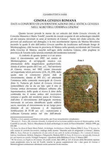 GINOSA GENUSIA ROMANA - Rete museale Conca delle Gravine