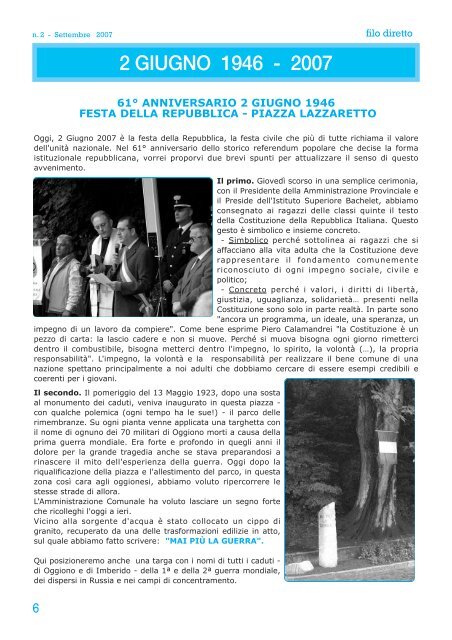 Filo Diretto n. 2 - Settembre 2007 - Comune di Oggiono