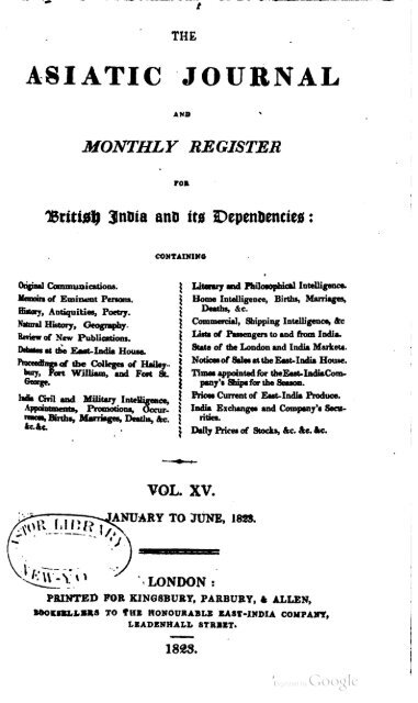 The Asiatic journal and monthly register for British and foreign India ...