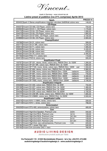 Scarica il listino Audio Living Design aprile 2013 - Music Tools