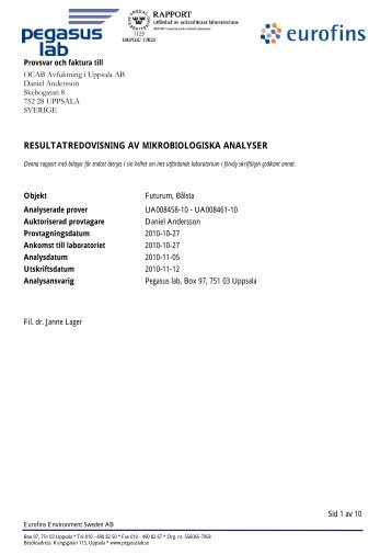 RESULTATREDOVISNING AV MIKROBIOLOGISKA ANALYSER