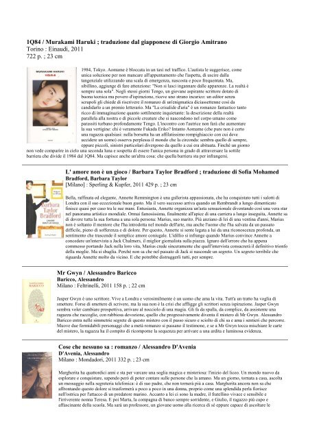 Ultime acquisizioni librarie novembre 2011 - biblioteca comunale di ...