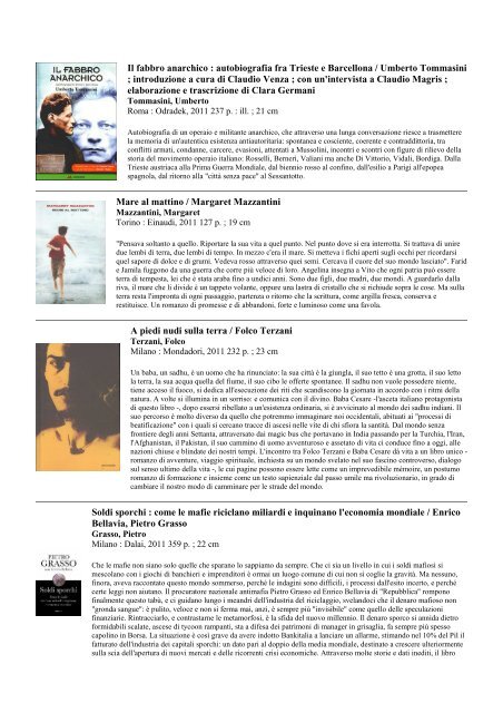 Ultime acquisizioni librarie novembre 2011 - biblioteca comunale di ...