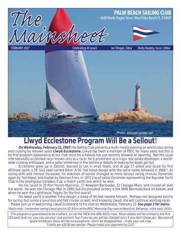 Llwyd Ecclestone Program Will Be a Sellout! - Palm Beach Sailing ...