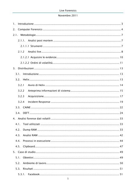 Live Forensics - Dipartimento di Informatica ed Applicazioni ...