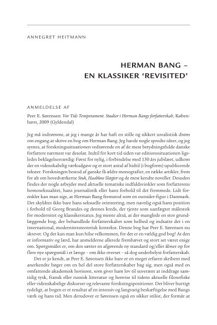 HERMAN BANG – EN KLASSIKER 'REVISITED'