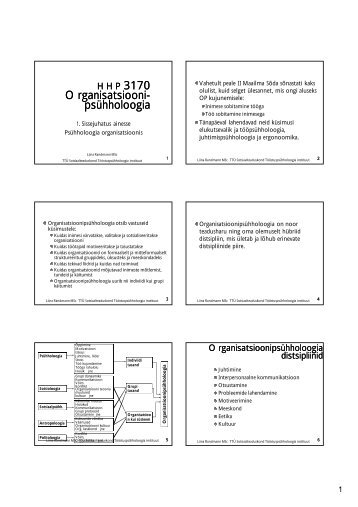 3170 HHP Organisatsiooni- psühholoogia