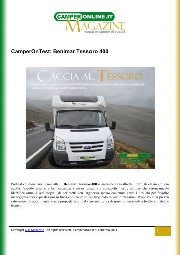 CamperOnTest: Benimar Tessoro 400 - Camper online