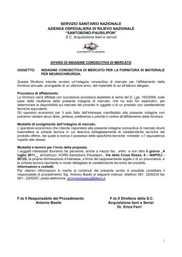 Indagine conoscitiva NCH - Azienda Ospedaliera di Rilievo ...