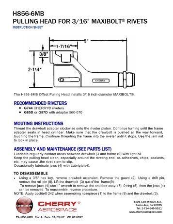 H856-6MB PULLING HEAD FOR 3/16” MAXIBOLT® RIVETS