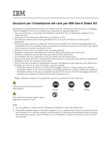 Istruzioni per l'installazione del rack per IBM Gen-II Slides Kit