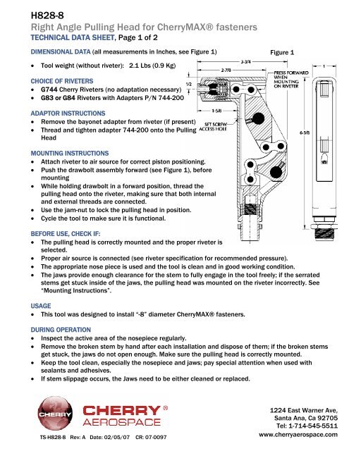 H828-8 Right Angle Pulling Head for CherryMAX® fasteners