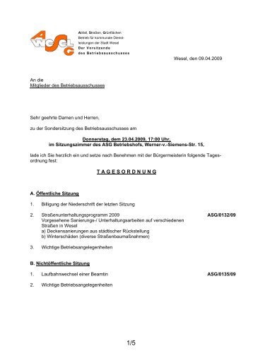 Vorlage zur Sitzung vom 23.054.2009 - Wesel