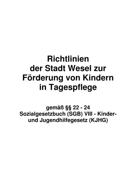 Richtlinien der Stadt Wesel zur Förderung von Kindern in Tagespflege