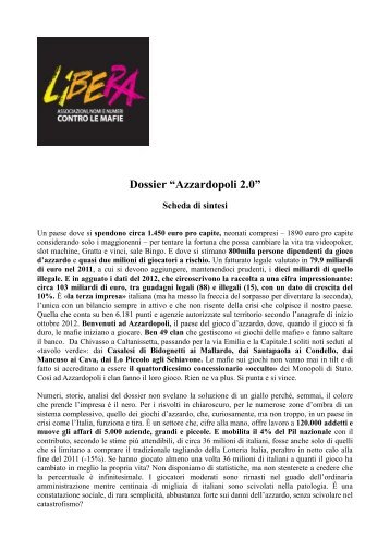 Sintesi del dossier Azzardopoli 2.0 - Libera