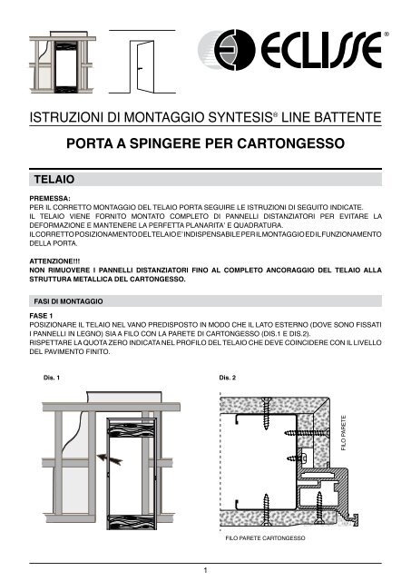 Syntesis® line battente - porta a spingere per cartongesso - Eclisse