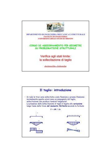 la sollecitazione di taglio Il taglio - Ingegneria - Università degli Studi ...