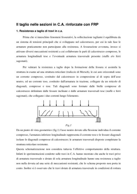 Il taglio nelle sezioni in C.A. rinforzate con FRP - Università del Sannio