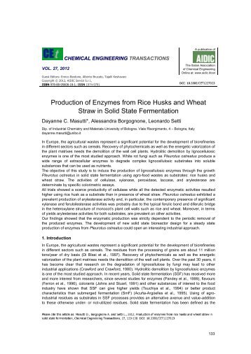 Production of Enzymes from Rice Husks and Wheat Straw in ... - Aidic