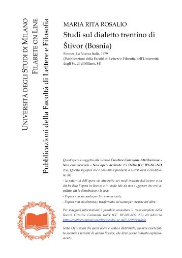 Studi sul dialetto trentino di Štivor (Bosnia) - Studi umanistici Unimi ...