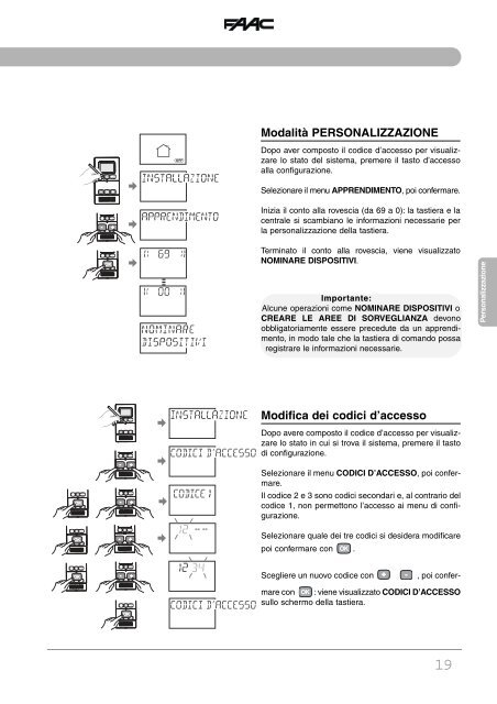 Personalizzazione del sistema - Faac