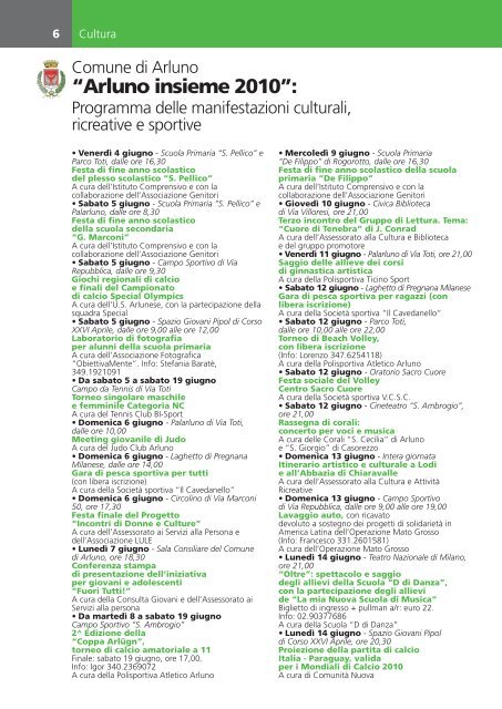 Notiziario giugno 2010 - Comune di Arluno