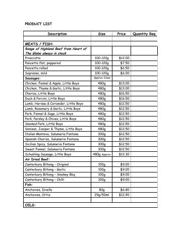 PRODUCT LIST Description Size Price Quantity Req ... - ELocaL