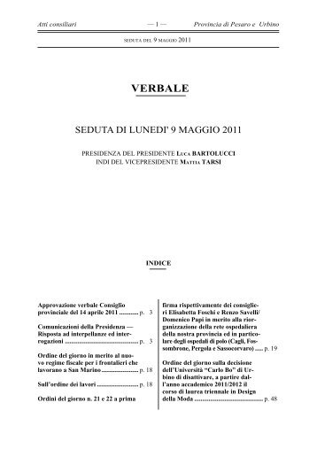 approvazione verbale seduta consiliare del 9 maggio 2011.